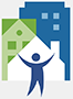 Logo of the Department of Housing and Community Affairs, showing a person standing in front of what appear to be a house and two apartment buildings