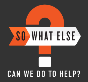 Logo of So What Else, consisting of a large question mark and the text "So what else can we do to help?"