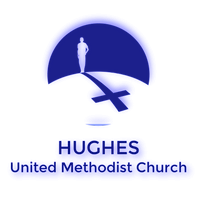 Logo of Hughes United Methodist church. It is a drawing of a person and their shadow. The shadow is shaped like a cross.