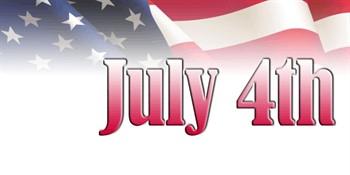 Picture of an American flag with the text "July 4th" superimposed