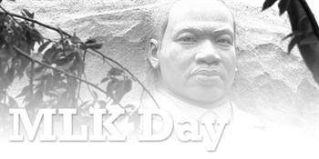 Picture of the MLK memorial in Washington DC, along with the text "MLK Day"