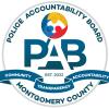 Logo of the Police Accountability Board (PAB) of Montgomery County, Maryland. It includes text saying "Est. 2022" and the words "community", "transparency", and "accountability".