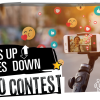 Graphic for the Heads Up Phones Down Video Contest, showing a pedestrian engrossed in the phone they are holding on a selfie stick. Emojis are coming out of the phone, blocking the pedestrian's view of where they are walking. The phone and emojis are in focus, while the real-world environment is blurry.